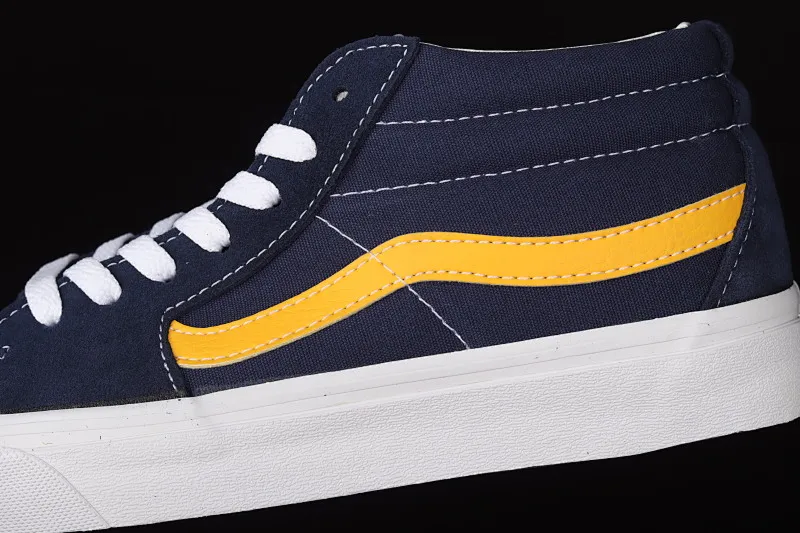 All categories Vans Vans series Vans Mid Vans China Vans Sk8-Mid blue and yellow contrast stitching mid-top retro classic canvas skateboard shoes VN0A3WM34PL